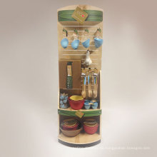 Kundenspezifisches Logo-Supermarkt-Speicher-Fußboden Eco hölzerner Slatwall-Ausstellungsstand für hängendes Küche-Werkzeug-Zahnstange